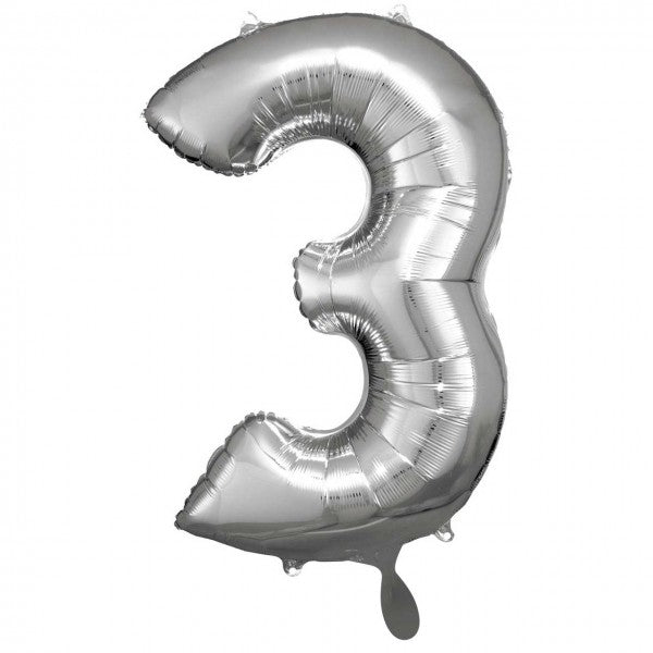 1 Balloon XXL - Number 3 - Silver