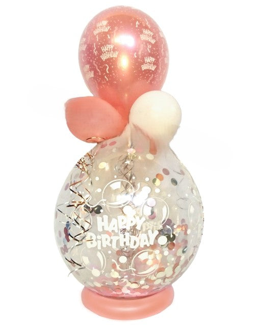 Konfetti-Geschenkballon "Happy Birthday" Rosegold