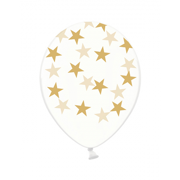 6 Motivballons Clear - Ø 30cm - Stars - Gold