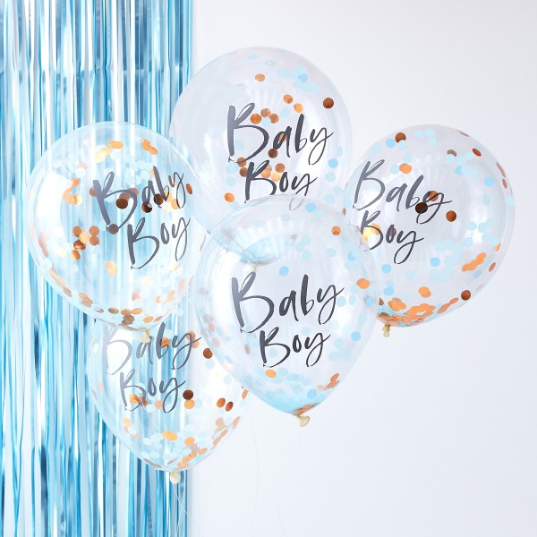 5 Balloons - Confetti Balloons - Baby Boy - Blue